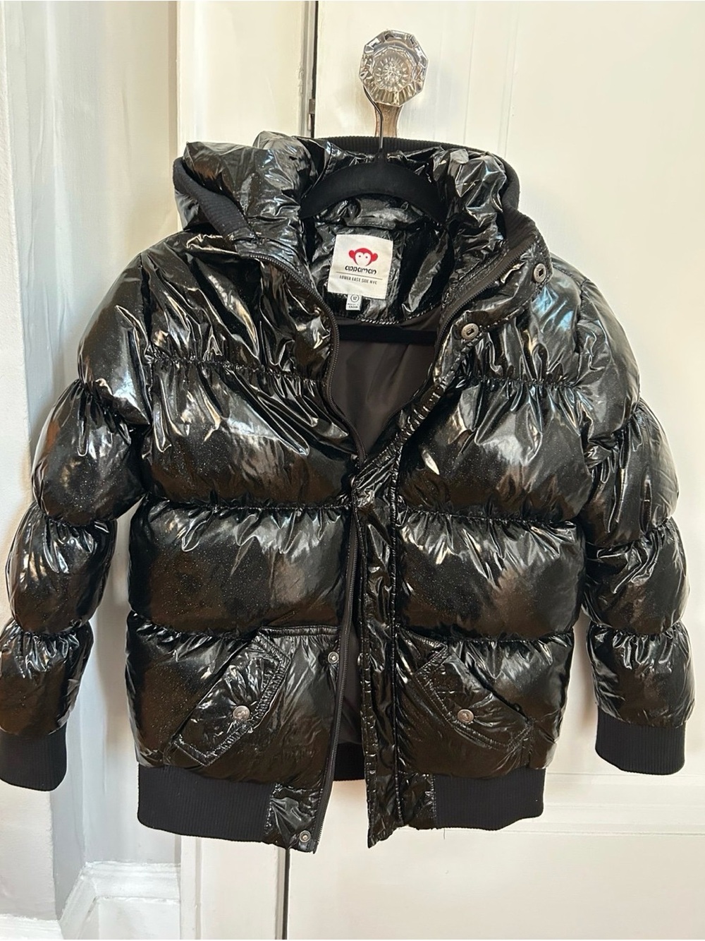Appaman Black Glossy Puffer Jacket with Hood- kids size 10/12